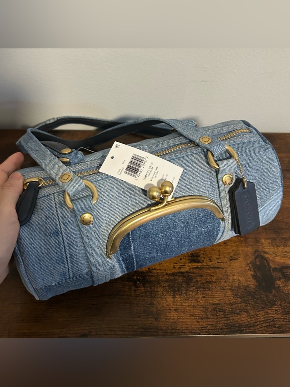 Coach Denim Kisslock Barrel Bag 28 - Picture 12 of 14